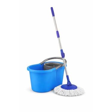 Imagem de Mop Giratório com Balde e Cestinho Centrífuga 360° – Esfregão com Refil de Microfibra Lavável – Cabo Extensível para Limpeza Prática de Piso, Cozinha, Banheiro e Casa