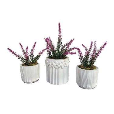 Imagem de Kit Sonhos com 3 Vasos de Gesso 3D com Plantas Artificiais Decorativas(Conquista/Roxo)