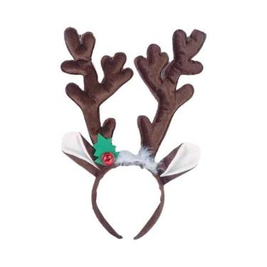 Imagem de Tiara De Rena Com Chifres E Sino Para Crianças E Adultos, Acessório De