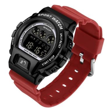 Imagem de Relógio De Pulso Militar Criativo Feminino, Impermeável Digital Vermelho Preto