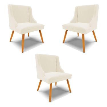 Imagem de Kit 3 Cadeiras Decorativas Sala De Jantar Pés Palito De Madeira Firenze Veludo Bege/natural G19
