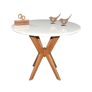 Imagem de Mesa Jantar Pandora Tampo Redondo Laca Com Vidro 80cm Branco