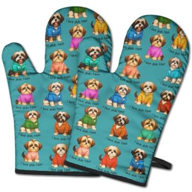 Imagem de Luvas de forno Shih Tzu para amantes de cães, luvas de cozinha resistentes ao calor para cozinhar, grelhar, assar