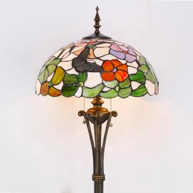 Imagem de L-Juicwe Luminária De Chão Tiffany Com Vitral, Luminária De Leitura De Pé, 16 X 16 X 70 Polegadas, Luminária De Canto Antiga, Decoração Para Quarto, Escritório, Sala De Estar (Flor De Borboleta)
