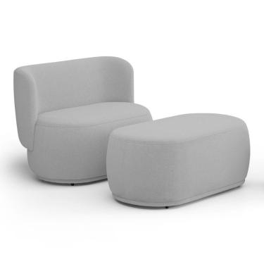 Imagem de Namoradeira Com Puff Orgânico Molly 02 Lugares Bouclê Cinza Claro - Desk Design