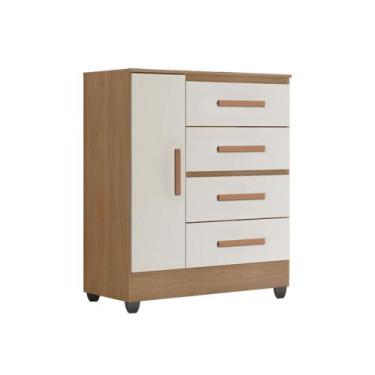 Imagem de Cômoda Lite 4 Gavetas 01 Porta Nature Off White  Móveis Leão - MOVEIS 