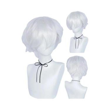 Imagem de Peruca Cosplay Branca Lisa Para Homens, Sintética, Para Festas De Hall