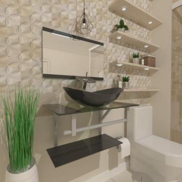 Imagem de Gabinete de vidro 90cm ac cuba oval grafite - Cubas e Gabinetes