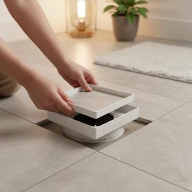 Imagem de WE DROP Ralo 10x10 Oculto Branco para Piso Porcelanato, Dreno Intelige