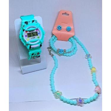 Imagem de Kit Relógio de Pulso Infantil Digital Esportivo para Meninas Colorido 