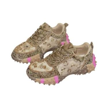 Imagem de Tênis Casuais Femininos Com Plataforma De Strass Moda Luxuosa Para Esp