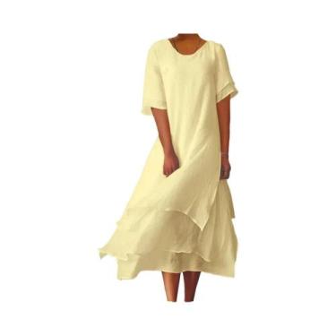 Imagem de Vestido Longo Feminino De Verão 2024 Com Decote Em V, Cor Sólida, Mang