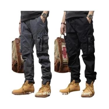 Imagem de Calças Jeans Masculinas Oversized De Lona 24oz Com Múltiplos Bolsos Pa