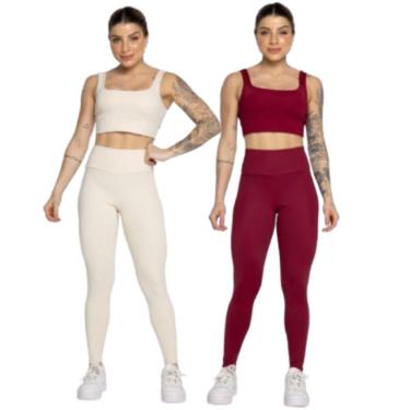 Imagem de KIT 2 Conjunto Top Alça Grossa e Calça Smart Serra e Mar Alta Compressão Academia Moda...