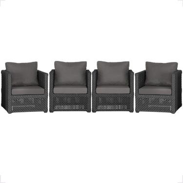 Imagem de Kit 4 Poltronas Madri Alumínio Corda Náutica Estofado Tecido Impermeável Preto Trama Original