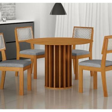 Imagem de Mesa Redonda Mdf Sem Vidro 1,08m 4 Cadeiras Flora Leifer