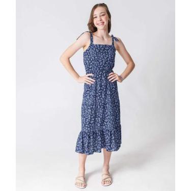 Imagem de Vestido Juvenil Midi Estampa Flores Marisa Tam 10 a 16-49351, Azul, 12