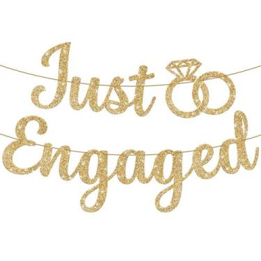 Imagem de Banner de noivado KatChon Glitter Gold Just Engaged com 3 m de comprim
