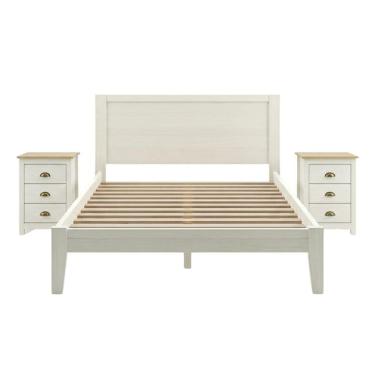 Imagem de Cama Casal 2 Mesas de Cabeceira Madeira 3 Gavetas Taeda Festra