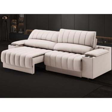 Imagem de Sofá com Porta Copos Carregador USB Ret Rec Murano 2,50m Velosuede - NETSOFAS
