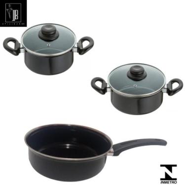 Imagem de Jogo Panelas 3 peças Preto Indução Cooktop Elétrico á gás - JJB Utilid