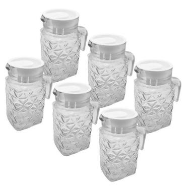 Imagem de Kit 6 Mini Jarra Vidro Grosso Com Tampa Água Suco Refresco 600ml - CLI