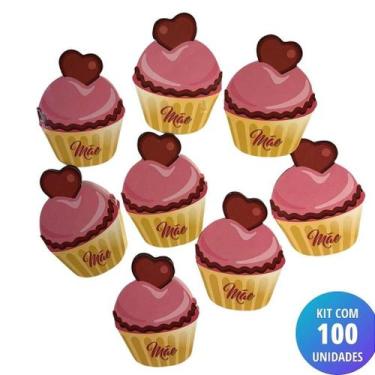Imagem de Kit 100 Unidades Cartão Mãe - Cupcake Coração - Kit 100 Unidades Cartã