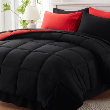 Imagem de Conjunto de edredom Anluoer King Size, 7 peças, preto para toda a temp