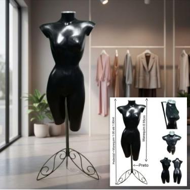 Imagem de Manequim feminino (Meio corpo cinturinha N.36) preto com tampa prata +