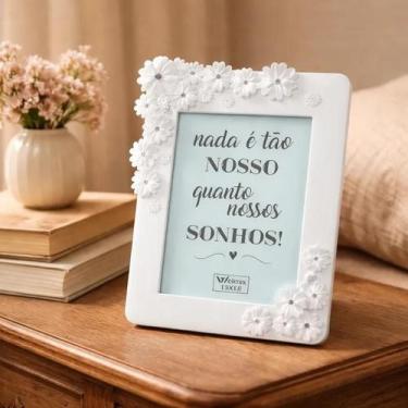 Imagem de Porta Retrato De Mesa Flores Branco Para Foto 13 X 18 Cm - Wellmix