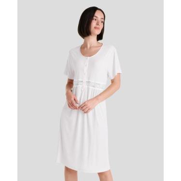 Imagem de Camisola Feminina Manga Curta Canelada com Renda Marfim Lohe, Marfim, 