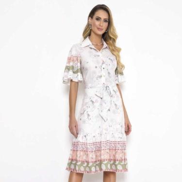 Imagem de Vestido plano estampa exclusiva com mangas godes laura rosa, P