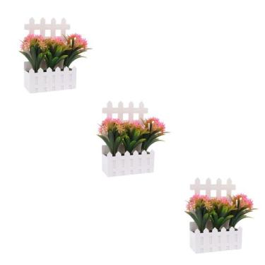 Imagem de KIT 3 Vasos Decorativos de Plastico 15cm com Flor - BRANCO - NIPO