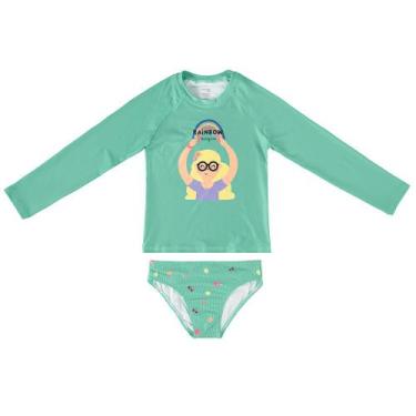 Imagem de Biquíni Infantil Blusa Manga Longa com Proteção UV Verde e Calcinha Ma