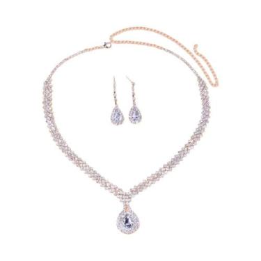 Imagem de Conjunto De Joias De Noiva Com Strass Para Mulheres, Colar, Brincos, C