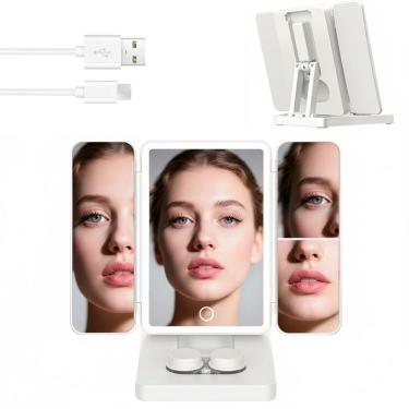 Imagem de Espelho de Maquiagem BSL3895 com LED 3 Cores e Limpador de Lentes de Contato Dobrável Branco Braslu
