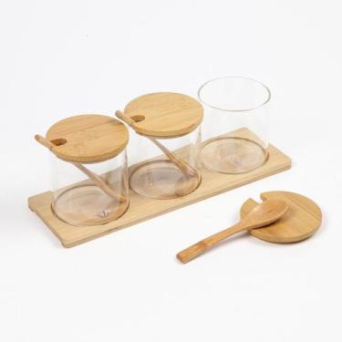 Imagem de Kit 3 Porta Temperos Vidro Borossilicato La Vittra com Base de Bambu -