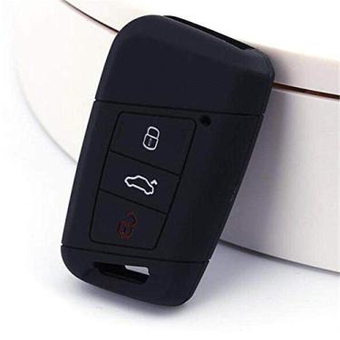 Imagem de YJADHU Capa para chave de carro masculino feminino capa de silicone para chave automática, adequado para VW Tiguan MK2 Passat B8 B7 CC Skoda Superb A7, preto