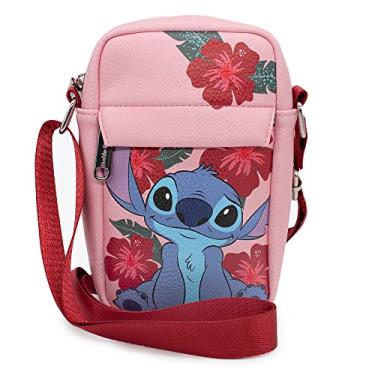 Imagem de Bolsa Disney com fivela, corpo transversal, Lilo, Stitch Sweet Soring Pose com flores, rosa, couro vegano, Lilo e Stitch