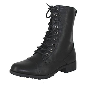 Imagem de Botas de combate femininas formais com bico redondo e cadarço militar, punho no tornozelo, salto baixo, Preto, 9