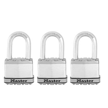 Imagem de Master Lock M5XTRILF Cadeado resistente para uso externo com chave, pacote com 3 chaves iguais