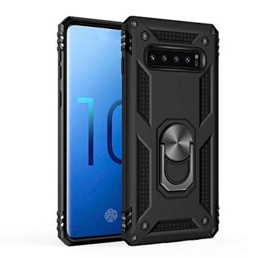 Imagem de Capa de grau militar com impacto de queda para Samsung Galaxy S10 5G, anel giratório de metal 360, suporte de suporte integrado magnético para montagem no carro, capa à prova de choque para Galaxy S10 5G capa protetora, Preto