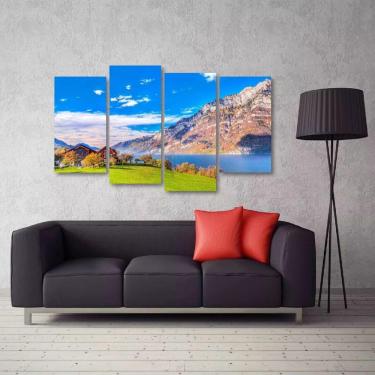 Imagem de Quadro Decorativo Paisagem Montanha Sala Em Tecido 4 Peças 1