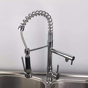 Imagem de Torneiras, torneiras cromadas polonesa para cozinha montagem no deck pulverizador duplo para água pia misturadora pequena surpresa