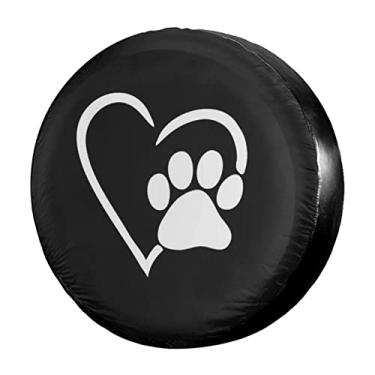 Imagem de Foruidea Capa de pneu sobressalente Dog Pet Paws Love Heart à prova d'água à prova de poeira capa de pneu de roda adequada para Jeep, Trailer, RV, SUV e muitos veículos 43 cm