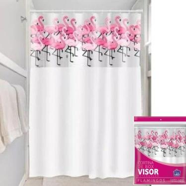 Imagem de Cortina Box Banheiro Linda 1,35 X 2,00 Com Ganchos Flamingos - Plasleo