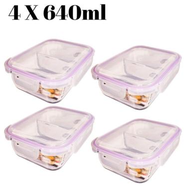 Imagem de Jogo com 4 Potes 640ml com Divisoria Hermetico Mantimentos