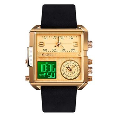Imagem de Relógios de quartzo digital para homens com cronógrafo triplo de LED, alarme de calendário, aço inoxidável, ouro rosa, relógio de pulso, Tendência, black gold