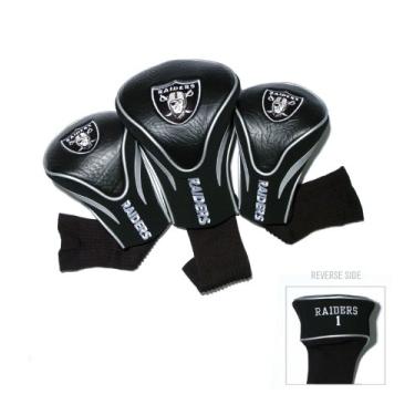 Imagem de Team Golf Capas para tacos de golfe NFL Oakland Raiders Contour Golf Club (3 unidades), numeradas 1, 3, e X, serve para grandes motoristas, utilidade, rescue & Fairway clubes, forro de veludo para proteção extra do clube, várias cores de equipe, tamanho único