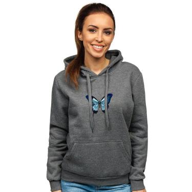 Imagem de Blusa Moletom Canguru Feminino Com Capuz - Grafite - Borboleta Azul